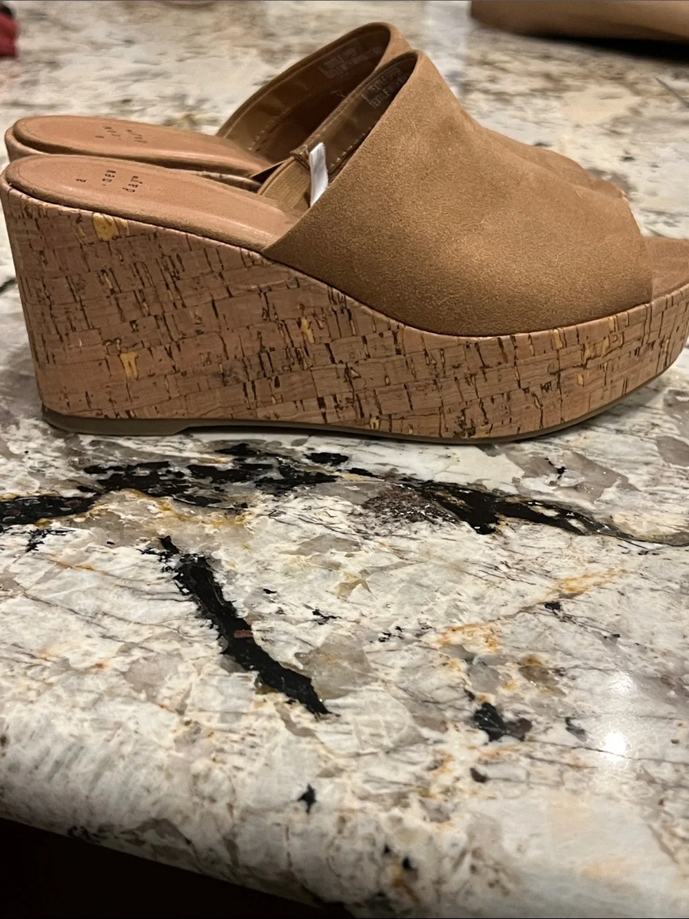 a new day Brown Suede-Look Cork Wedge Slide Sandals